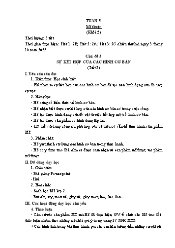 Kế hoạch bài dạy Mĩ thuật Lớp Tiểu học - Tuần 5 - Đặng Hoài Thương