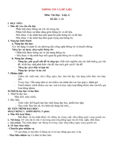 Kế hoạch bài dạy môn Tin học Lớp 6 (Kết nối tri thức) - Chương trình cả năm