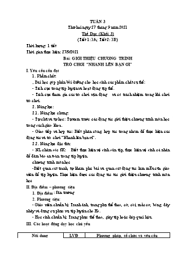 Kế hoạch bài dạy Thể dục & Kĩ thuật Khối Tiểu học - Tuần 3 - Năm học 2021-2022 - Đặng Hoài Thương