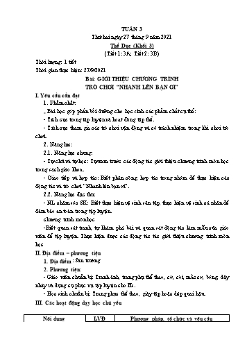 Kế hoạch bài dạy Thể dục & Kĩ thuật Lớp Tiểu học - Tuần 3 - Năm học 2021-2022 - Đặng Hoài Thương