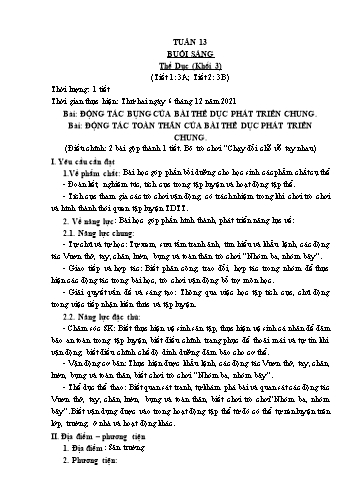 Kế hoạch bài dạy Thể dục & Mĩ thuật Khối Tiểu học - Tuần 13 - Đặng Hoài Thương