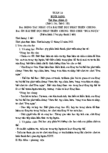 Kế hoạch bài dạy Thể dục & Mĩ thuật Khối Tiểu học - Tuần 14 - Đặng Hoài Thương