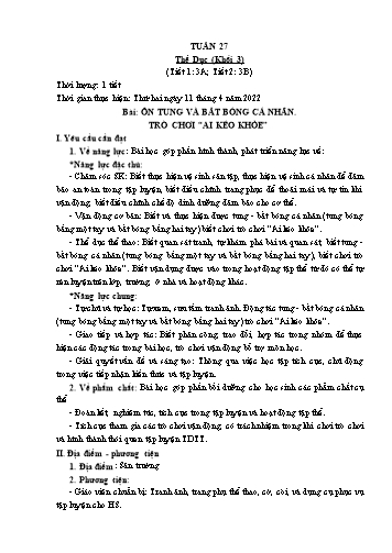 Kế hoạch bài dạy Thể dục & Mĩ thuật Khối Tiểu học - Tuần 27 - Đặng Hoài Thương