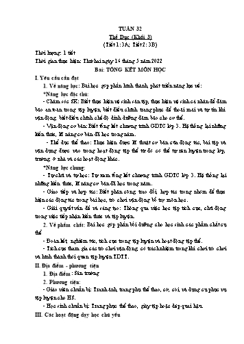 Kế hoạch bài dạy Thể dục & Mĩ thuật Khối Tiểu học - Tuần 32 - Đặng Hoài Thương