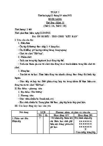 Kế hoạch bài dạy Thể dục & Mĩ Thuật Khối Tiểu học - Tuần 5 - Năm học 2021-2022 - Đặng Hoài Thương