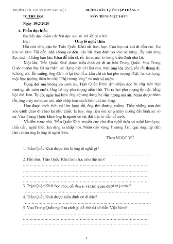 Tài liệu ôn tập tháng 2 môn Tiếng Việt Lớp 3 - Năm học 2019-2020 - Trường TH, THCS&THPT Sao Việt