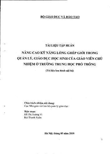 Tài liệu tập huấn Nâng cao kỹ năng lồng ghép giới trong quản lý, giáo dục học sinh của giáo viên chủ nhiệm ở trường Trung học Phổ thông